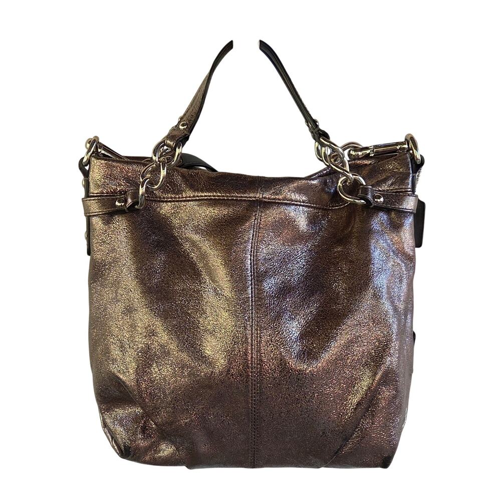 Coach Brooke Pewter Silver Metallic Leather Satchel Shoulder Bag